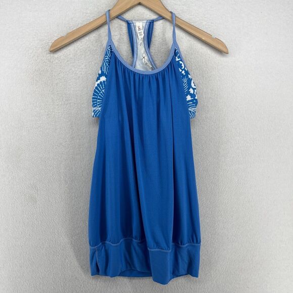 LULULEMON Tank Top 6 M No Limits Racerback Circle Mesh Shelf Bra Yoga Gym Blue - Picture 3 of 12